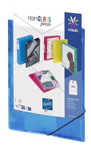 Viquel - Plastikmappe mit Gummizug – personalisierbare Tasche – Format A4 – hochwertige Qualität – hergestellt in Frankreich – Blau durchscheinend von Viquel