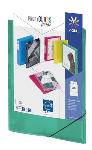 Viquel - Plastikmappe mit Gummizug – personalisierbare Tasche – Format A4 – hochwertige Qualität – hergestellt in Frankreich – Grün Türkis durchscheinend von Viquel