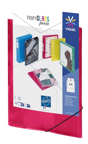 Viquel - Plastikmappe mit Gummizug – personalisierbare Tasche – Format A4 – hochwertige Qualität – hergestellt in Frankreich – durchscheinend Himbeerrot von Viquel