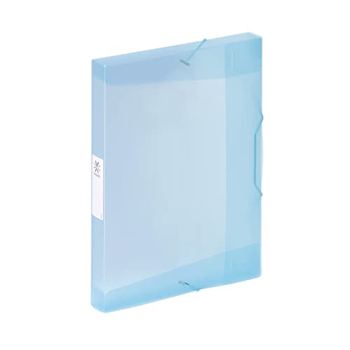 Viquel - Propysoft Aktenordner mit 3 Klappen aus Kunststoff, hohe Kapazität, A4-Ordnungsbox mit Kunststoffkennzeichnungsetikett – blau transparent von Viquel
