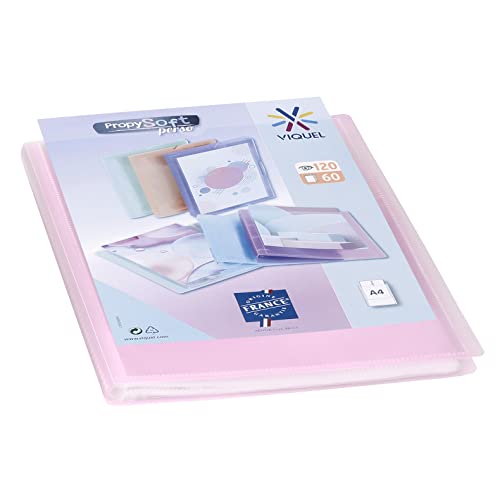 Viquel - Propysoft Dokumentenmappe, DIN A4, 120 Bilder (60 Hüllen) Propysoft Klarsichthüllen transparent glatt rosa durchscheinend von Viquel
