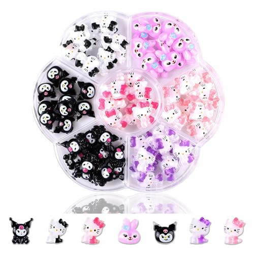 70 Pcs 3D Cartoon Nägel Charms - Farbenfroh Nail Art Charms - Cute Zeichentrick-Tier Nagelstecker Schmucksteine mit Hase Katze Muster - Nagel Schmuck für Frauen DIY-Dekoration (Black & Pink 027) von Virellay