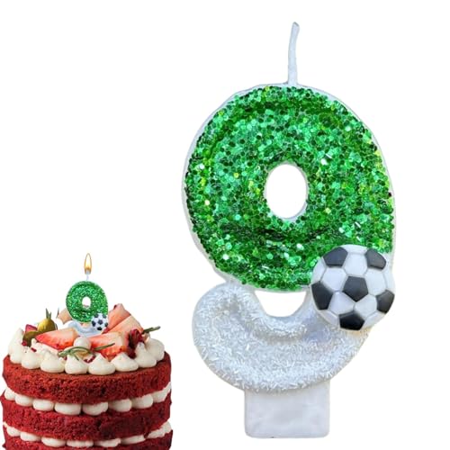 Virtcooy Funkelnde Fußball-Geburtstagskerze mit Pailletten | Grüne Fußball-Geburtstagskerzen mit glänzenden Pailletten, Zahlenkerzen, Fußball-Kuchenaufsatz, grüne Fußball-Kuchenkerzen von Virtcooy