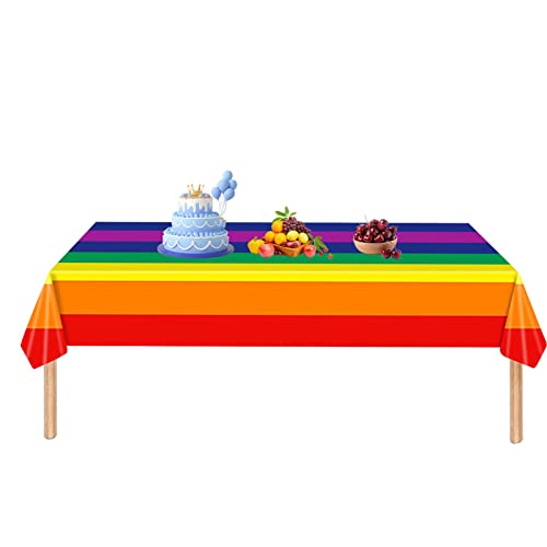 Virtcooy Regenbogen Tischdecke | Tischdecke aus Kunststoff mit Stolz von Karneval, wasserdichte ölfeste Tischdecke für Mottoparty Regenbogen, Geburtstagsparty, LGBTQ von Virtcooy