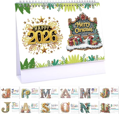 DIY Diamond Art Painting 2026 Tischkalender Ornament Monatsplaner von Jan 2026 bis Dez, 12 Monate Home Office Schreibtischkalender für Planung Dekoration 2026 (A) (B) von VisBeaut