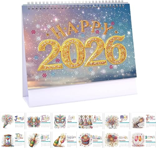 DIY Diamond Art Painting 2026 Tischkalender Ornament Monatsplaner von Jan 2026 bis Dez, 12 Monate Home Office Schreibtischkalender für Planung Dekoration 2026 (A) (C) von VisBeaut