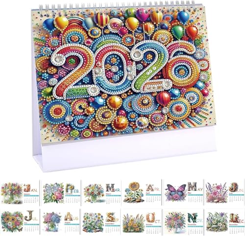DIY Diamond Art Painting 2026 Tischkalender Ornament Monatsplaner von Jan 2026 bis Dez, 12 Monate Home Office Schreibtischkalender für Planung Dekoration 2026 (A) (F) von VisBeaut