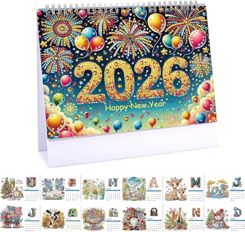 DIY Diamond Art Painting 2026 Tischkalender Ornament Monatsplaner von Jan 2026 bis Dez, 12 Monate Home Office Schreibtischkalender für Planung Dekoration 2026 (A) (J) von VisBeaut