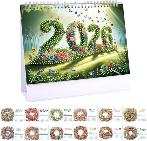 DIY Diamond Art Painting 2026 Tischkalender Ornament Monatsplaner von Jan 2026 bis Dez, 12 Monate Home Office Schreibtischkalender für Planung Dekoration 2026 (A) (L) von VisBeaut