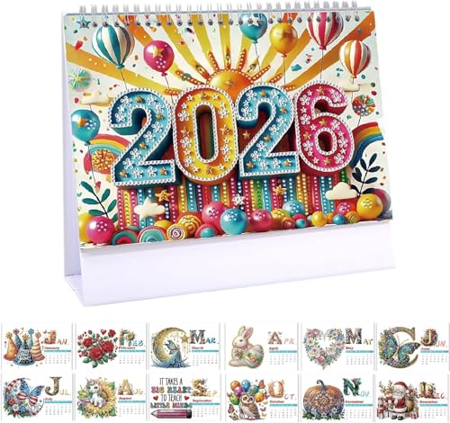 DIY Diamond Art Painting 2026 Tischkalender Ornament Monatsplaner von Jan 2026 bis Dez, 12 Monate Home Office Schreibtischkalender für Planung Dekoration 2026 (A) (a) von VisBeaut
