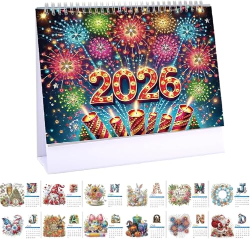 DIY Diamond Art Painting 2026 Tischkalender Ornament Monatsplaner von Jan 2026 bis Dez, 12 Monate Home Office Schreibtischkalender für Planung Dekoration 2026 (A) (g) von VisBeaut