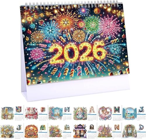 DIY Diamond Art Painting 2026 Tischkalender Ornament Monatsplaner von Jan 2026 bis Dez, 12 Monate Home Office Schreibtischkalender für Planung Dekoration 2026 (A) (h) von VisBeaut