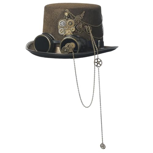 VisBeaut Unisex Steampunk Zylinder Halloween Kostüm Hut mit Brille Schwarz (Gold) von VisBeaut