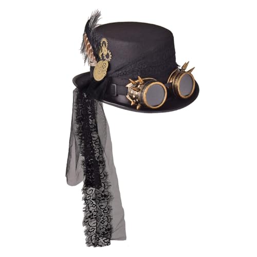 VisBeaut Unisex Steampunk Zylinder Halloween Kostüm Hut mit Brille Schwarz (Schwarz 1) von VisBeaut