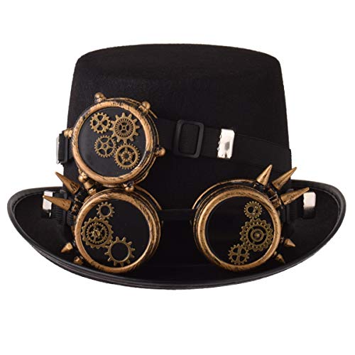 VisBeaut Unisex Steampunk Zylinder Halloween Kostüm Hut mit Brille Schwarz (Schwarz 10) von VisBeaut