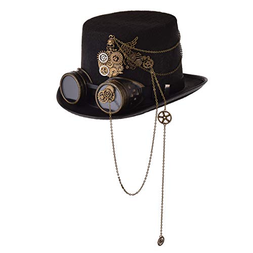 VisBeaut Unisex Steampunk Zylinder Halloween Kostüm Hut mit Brille Schwarz (Schwarz 2) von VisBeaut