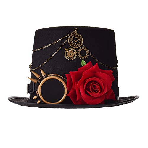 VisBeaut Unisex Steampunk Zylinder Halloween Kostüm Hut mit Brille Schwarz (Schwarz 3) von VisBeaut