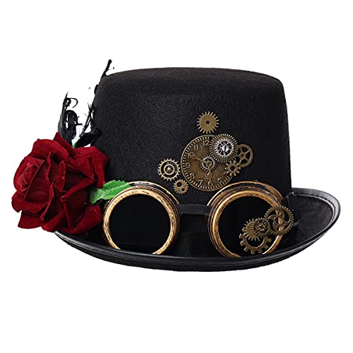 VisBeaut Unisex Steampunk Zylinder Halloween Kostüm Hut mit Brille Schwarz (Schwarz 4) von VisBeaut