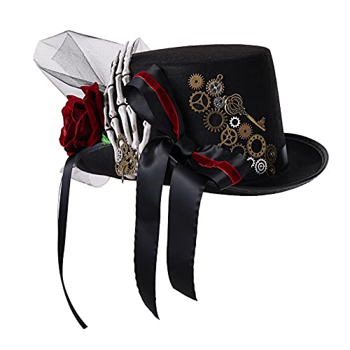 VisBeaut Unisex Steampunk Zylinder Halloween Kostüm Hut mit Brille Schwarz (Schwarz 7) von VisBeaut