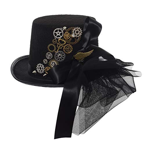 VisBeaut Unisex Steampunk Zylinder Halloween Kostüm Hut mit Brille Schwarz (Schwarz 8) von VisBeaut
