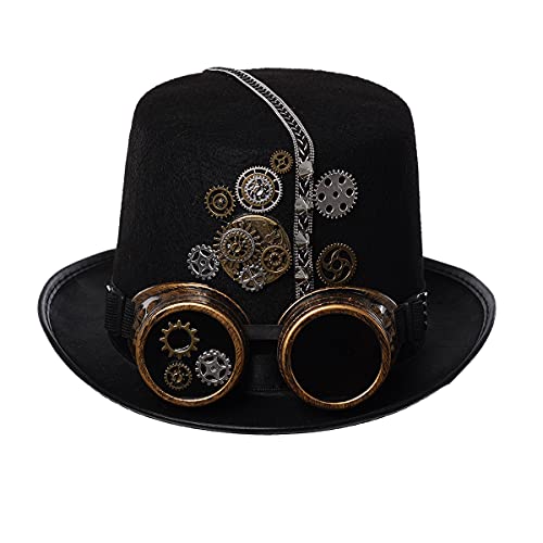 VisBeaut Unisex Steampunk Zylinder Halloween Kostüm Hut mit Brille Schwarz (Schwarz 9) von VisBeaut