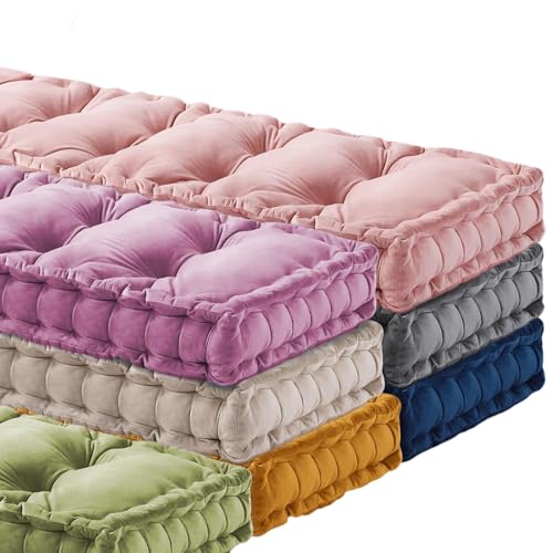 VisLarsc Kissen für Bank, Sitz und den Innenbereich, bequeme Bankkissen, tragbares Stuhlkissen mit Tragegriff, Samtstoff, weiches Sitzkissen, mehrere Größen, über 20 Farben (Beige, 60 x 60 x 10 cm) von VisLarsc