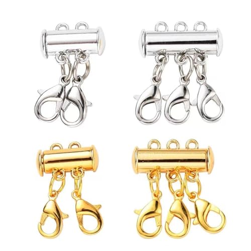 Visxcnu 4 Stück Magnetischer Kettenverschluss, Silber und Golden 2/3 Stränge Halskettentrenner Magnetische Verbinder Mehrsträngiger Extender für DIY Halsketten Armband Schmuckherstellung von Visxcnu