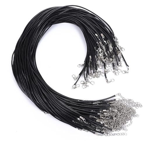 Visxcnu 50 Stück Schwarze Halsketten Kordel, Schnur Dünn Schmuckband Karabinerverschluss wasserdichte Geflochtene Lederhalskette für Damen Armbändern die Herstellung von Halsketten von Visxcnu