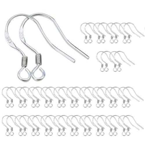 Visxcnu 50 StückOhrring Haken,Ohrhänger Ohrhaken,925 Silber Ohrring Haken,Hypoallergene Ohrhaken,Ohrringe Zubehör mit Perlen und Spule,DIY Ohrhänger Schmuckherstellun von Visxcnu