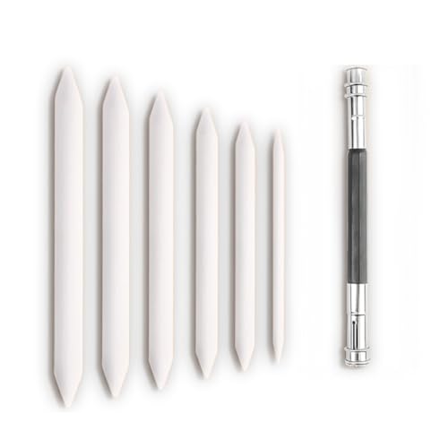 Visxcnu 6 Stück Papierwischer Bleistife,Papierwischer Set, Doppelköpfe Papier Stift Weiß Art Papier Stümpfe für Zeichnen DIY Mit 1pc Bleistiftverlängerer, Für Student Skizze Zeichnen von Visxcnu