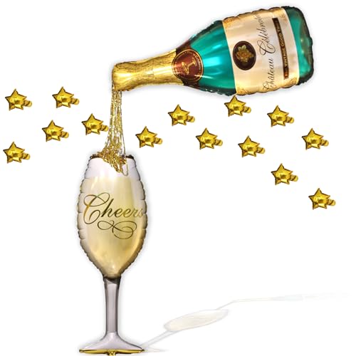 Partydekoration für besondere Ereignisse, Riesenflasche und Sektglas, aufblasbar, goldene Sterne, Junggesellenabschied, Geburtstag, Jubiläum, Feier Partydekoration für besondere Ereignisse, Riesenflasche und Sektglas, aufblasbar, goldene Sterne, Junggesellenabschied, Geburtstag, Jubiläum, Feier von Vitachy