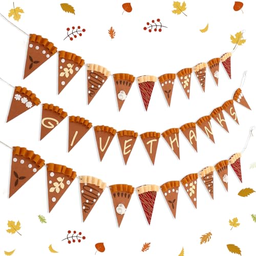 VitalCozy Filz-Kürbis-Kuchen-Banner, Thanksgiving-Party-Dekorationen, 2 Stück 1,2 m Herbsternte, Kamindekoration, 1,5 m Girlande, hängende Girlande mit 3D-Kuchenscheiben, Flagge für Herbstpartys, 3 von VitalCozy