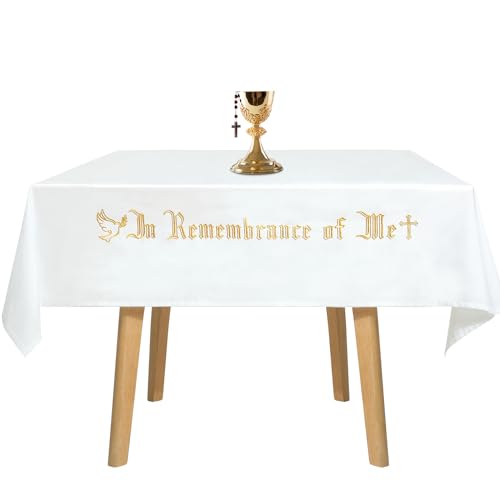 VitalCozy Große Tischdecke für die Heilige Kommunion, Altar Frontal, 224 x 132 cm, weiß, rechteckig, Kommunion-Tischdecken für Kirche mit goldfarbener Stickerei für Versammlungen, Taufzeremonien VitalCozy Große Tischdecke für die Heilige Kommunion, Altar Frontal, 224 x 132 cm, weiß, rechteckig, Kommunion-Tischdecken für Kirche mit goldfarbener Stickerei für Versammlungen, Taufzeremonien von VitalCozy