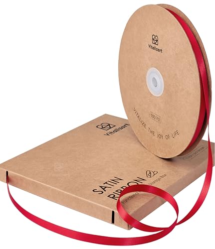 Vitalizart 0,95cm x 91 m Rotes Satinband, Doppelseitige Geschenkband für Geschenkverpackungen & Basteln, Seidiges Bänder für Blumenstrauß & Dekoration, Dünnes Satinband mit Aufbewahrungsbox Vitalizart 0,95cm x 91 m Rotes Satinband, Doppelseitige Geschenkband für Geschenkverpackungen & Basteln, Seidiges Bänder für Blumenstrauß & Dekoration, Dünnes Satinband mit Aufbewahrungsbox von Vitalizart
