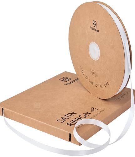 Vitalizart 0,95cm x 91 m Weißes Satinband, Doppelseitige Geschenkband für Geschenkverpackungen & Basteln, Seidiges Bänder für Blumenstrauß & Dekoration, Dünnes Satinband mit Aufbewahrungsbox Vitalizart 0,95cm x 91 m Weißes Satinband, Doppelseitige Geschenkband für Geschenkverpackungen & Basteln, Seidiges Bänder für Blumenstrauß & Dekoration, Dünnes Satinband mit Aufbewahrungsbox von Vitalizart