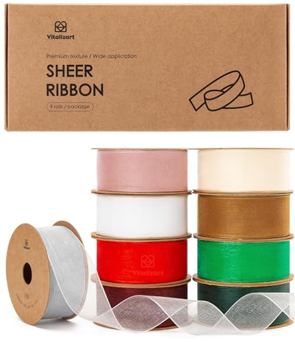 Vitalizart 9 Farben Weihnachten Organzaband, 2,5 cm x 82,3 m, Farbband zum Basteln, Schleifenband Breit, Geschenkband für Geschenkverpackungen, Weihnachtsbaum, Basteln, Schleifen, Hochzeitseinladungen Vitalizart 9 Farben Weihnachten Organzaband, 2,5 cm x 82,3 m, Farbband zum Basteln, Schleifenband Breit, Geschenkband für Geschenkverpackungen, Weihnachtsbaum, Basteln, Schleifen, Hochzeitseinladungen von Vitalizart