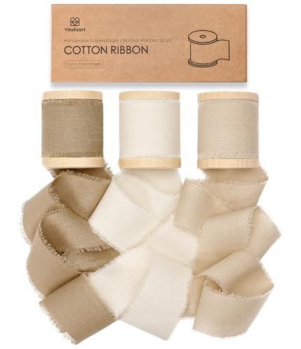 Vitalizart Baumwollband 3,8 cm x 13,7 m Khaki & Creme & Beige, Handgefertigte Ausgefranste Fransen Stoffbänder für Geschenkverpackungen, Hochzeit Einladungen, Brautsträuße, Weihnachten Dekorationen Vitalizart Baumwollband 3,8 cm x 13,7 m Khaki & Creme & Beige, Handgefertigte Ausgefranste Fransen Stoffbänder für Geschenkverpackungen, Hochzeit Einladungen, Brautsträuße, Weihnachten Dekorationen von Vitalizart