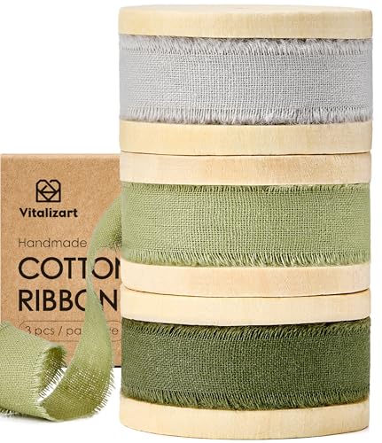 Vitalizart Baumwollband Grau & Braun 1,6 cm x 19,2 m (3 Rollen*6,4 m), Handgefertigte Fransen Naturstoff Bänder für Hochzeit Einladungen Brautsträuße Geschenkverpackung Urlaub Dekoration von Vitalizart