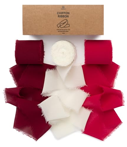 Vitalizart Chiffonband Rot & Weiß 3,8 cm x 19,2 m, Geschenkband Breit Schleifenband, Dekoband zum Basteln, Fransenband für Hochzeitseinladungen, Brautsträuße, Geschenke Verpackungen von Vitalizart