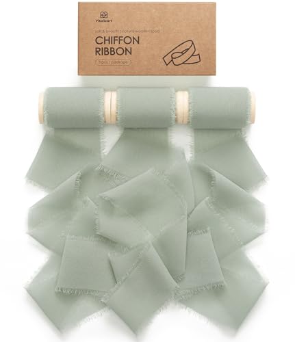 Vitalizart Chiffonband Staubig Grün 5 cm x 13,7 m, Breites Geschenkband Handgemachte Ausgefranste Kanten Fransen für Hochzeitseinladungen, Brautsträuße, Geschenkverpackungen, Festdekoration Vitalizart Chiffonband Staubig Grün 5 cm x 13,7 m, Breites Geschenkband Handgemachte Ausgefranste Kanten Fransen für Hochzeitseinladungen, Brautsträuße, Geschenkverpackungen, Festdekoration von Vitalizart