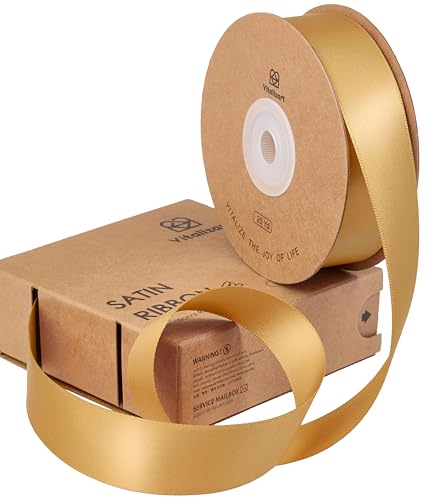 Vitalizart Gold Satinband 2,5cm*22,8m für Geschenkverpackungen, Doppelseitiges Polyester Geschenkband, Dicke Stoffbänder für Bastelarbeiten, Dekorationen, Weihnachtskränze & Haarschleifen Vitalizart Gold Satinband 2,5cm*22,8m für Geschenkverpackungen, Doppelseitiges Polyester Geschenkband, Dicke Stoffbänder für Bastelarbeiten, Dekorationen, Weihnachtskränze & Haarschleifen von Vitalizart