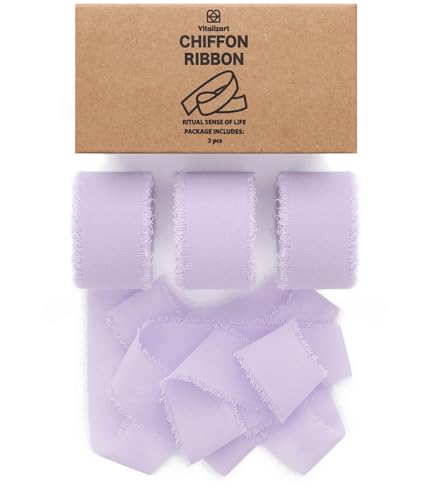 Vitalizart Lavendel Lila Schleifenband 2,5 cm x 19,2 m, Geschenkband Chiffonband Fransenstoffband, Bänder-Set für Hochzeitseinladung, Brautstrauß, Dekoration, Geschenkverpackung, Schleifenherstellung von Vitalizart