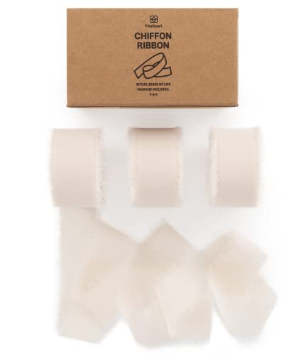 Vitalizart Nackt Schleifenband 2,5 cm x 19,2 m, Geschenkband Chiffonband Fransenstoffband, Bänder-Set für Hochzeitseinladung, Brautstrauß, Dekoration, Geschenkverpackung, Schleifenherstellung von Vitalizart