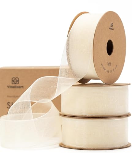 Vitalizart Organzaband Creme Weiß, 2,5 cm x 27,4 m, Farbband zum Basteln, Schleifenband Breit, Geschenkband für Geschenkverpackungen, Weihnachtsbaum, Basteln, Schleifen, Hochzeitseinladungen Vitalizart Organzaband Creme Weiß, 2,5 cm x 27,4 m, Farbband zum Basteln, Schleifenband Breit, Geschenkband für Geschenkverpackungen, Weihnachtsbaum, Basteln, Schleifen, Hochzeitseinladungen von Vitalizart