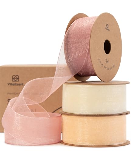 Vitalizart Organzaband Creme & Rosa, 2,5 cm x 27,4 m, Farbband zum Basteln, Schleifenband Breit, Geschenkband für Geschenkverpackungen, Weihnachtsbaum, Basteln, Schleifen, Hochzeitseinladungen Vitalizart Organzaband Creme & Rosa, 2,5 cm x 27,4 m, Farbband zum Basteln, Schleifenband Breit, Geschenkband für Geschenkverpackungen, Weihnachtsbaum, Basteln, Schleifen, Hochzeitseinladungen von Vitalizart