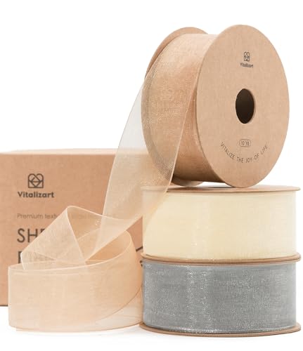 Vitalizart Organzaband Fleisch & Creme & Silbergrau 2,5 cm x 27,4 m, Farbband zum Basteln, Schleifenband Breit, Geschenkband für Geschenkverpackungen, Weihnachtsbaum, Hochzeitseinladungen Vitalizart Organzaband Fleisch & Creme & Silbergrau 2,5 cm x 27,4 m, Farbband zum Basteln, Schleifenband Breit, Geschenkband für Geschenkverpackungen, Weihnachtsbaum, Hochzeitseinladungen von Vitalizart