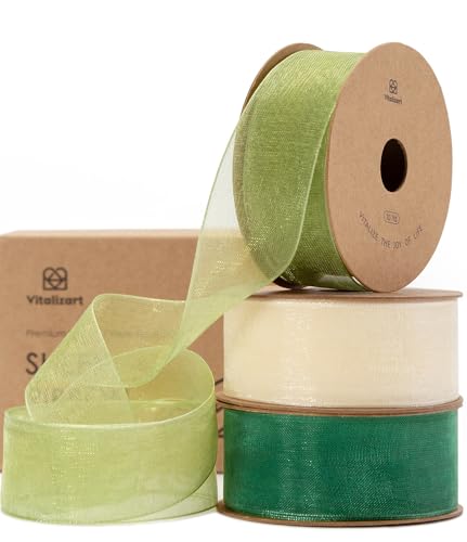 Vitalizart Organzaband Grün & Creme 2,5 cm x 27,4 m, Farbband zum Basteln, Schleifenband Breit, Geschenkband für Geschenkverpackungen, Weihnachtsbaum, Hochzeitseinladungen Vitalizart Organzaband Grün & Creme 2,5 cm x 27,4 m, Farbband zum Basteln, Schleifenband Breit, Geschenkband für Geschenkverpackungen, Weihnachtsbaum, Hochzeitseinladungen von Vitalizart
