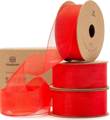Vitalizart Organzaband Rot 2,5 cm x 27,4 m, Farbband zum Basteln, Durchsichtiges Schleifenband Breit, Geschenkband für Geschenkverpackungen, Weihnachtsbaum, Hochzeitseinladungen Vitalizart Organzaband Rot 2,5 cm x 27,4 m, Farbband zum Basteln, Durchsichtiges Schleifenband Breit, Geschenkband für Geschenkverpackungen, Weihnachtsbaum, Hochzeitseinladungen von Vitalizart