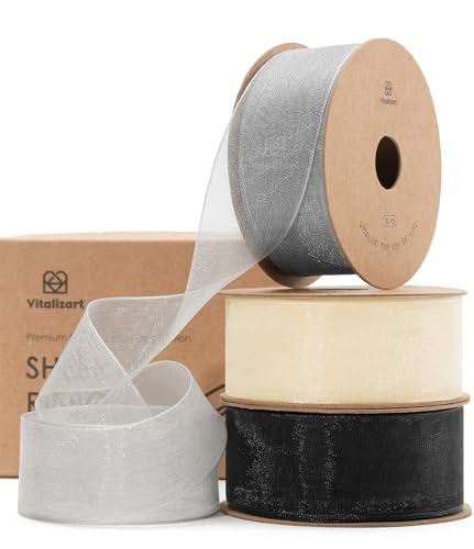 Vitalizart Organzaband Weiß & Schwarz & Grau, 2,5 cm x 27,4 m, Bänder zum Basteln, Schleifenband Breit, Geschenkband für Geschenkverpackungen, Weihnachtsbaum, Basteln, Schleifen, Hochzeitseinladungen Vitalizart Organzaband Weiß & Schwarz & Grau, 2,5 cm x 27,4 m, Bänder zum Basteln, Schleifenband Breit, Geschenkband für Geschenkverpackungen, Weihnachtsbaum, Basteln, Schleifen, Hochzeitseinladungen von Vitalizart