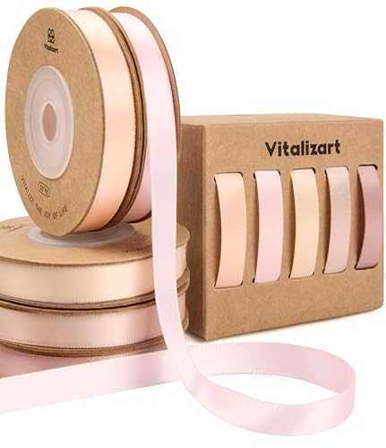Vitalizart Rosa Serie Stoffband für Handwerk 0,95 cm x 45,7 m (5 Rollen * 9,14 m), Doppelseitige Satinband für Geschenkverpackungen, Schleifen Machen, Brautstrauß, Dekoration von Vitalizart